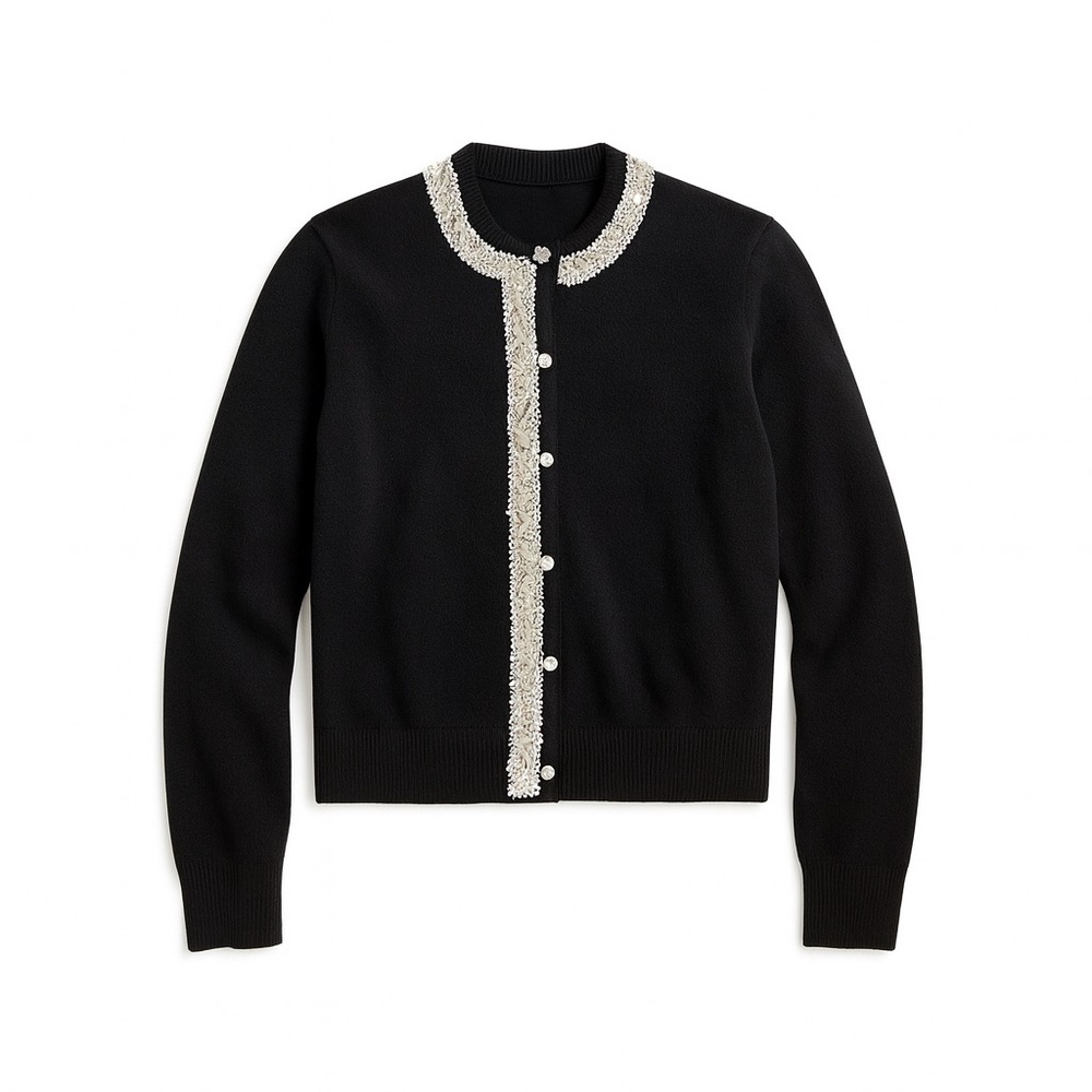 Vintage Embellished Rosanna Black Beaded Cardigan Jeweled Buttons XS‎ S